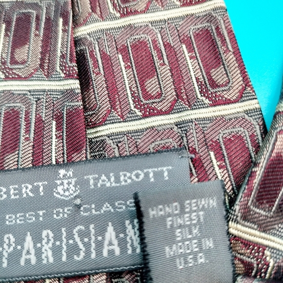 Robert Talbott Best of Class Necktie Tie Silk Striped Geometric Parisian Maroon - Picture 6 of 11